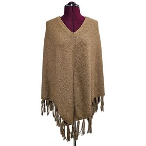 Banana Republic Factory Tan Pullover Sweater Poncho Shawl with Tassels